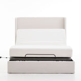 Caron - Queen Size Upholstered Wingback Bed With Adjustable Base Bundle Set - Ivory