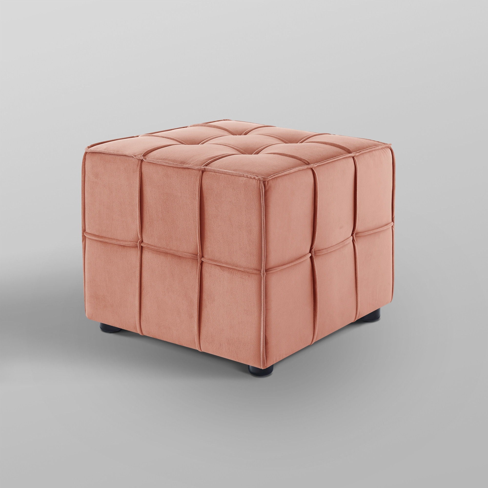 Velvet Cube Ottoman - Blush / Black