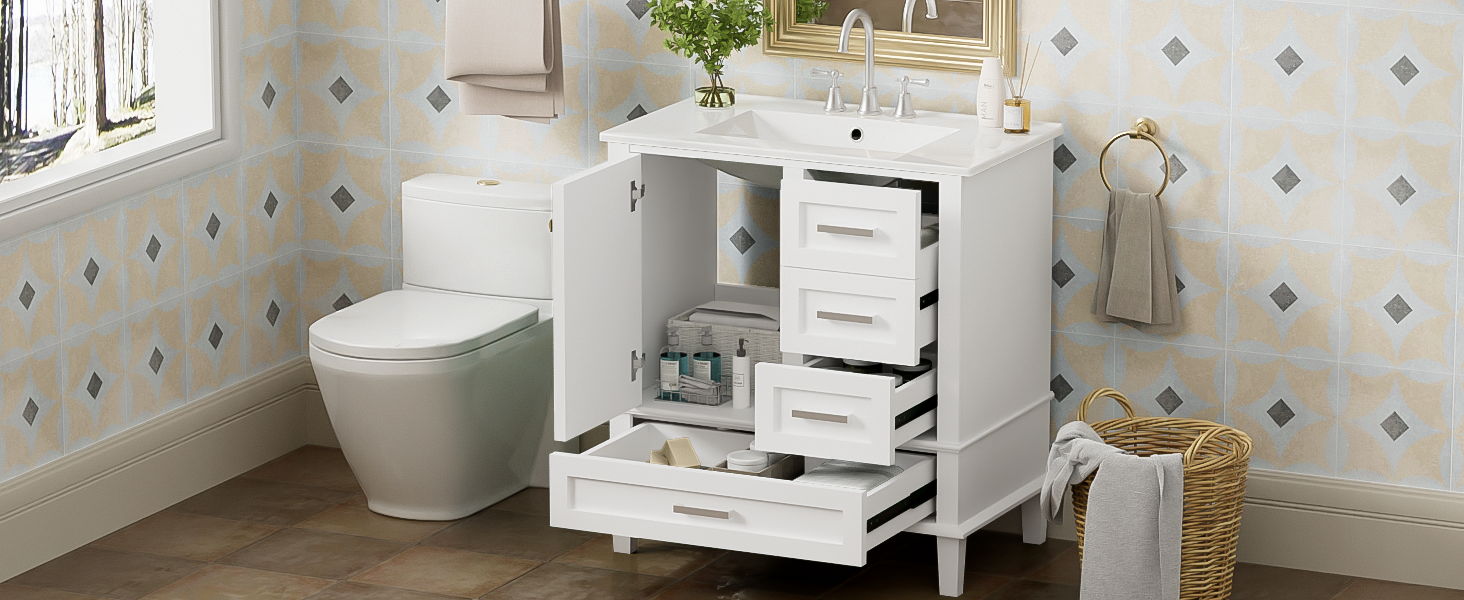 Bathroom Vanity, Modern Bathroom Cabinet With Sink Combo Set, Bathroom Storage Cabinet With A Soft Closing Door And 3 Drawers, Solid Wood Frame