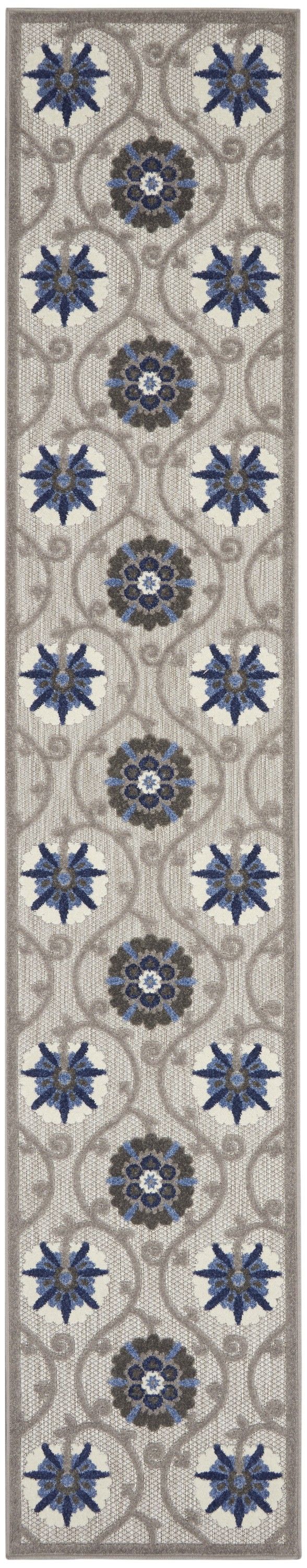 2’ X 12’ Indoor / Outdoor Runner Rug - Gray / Blue