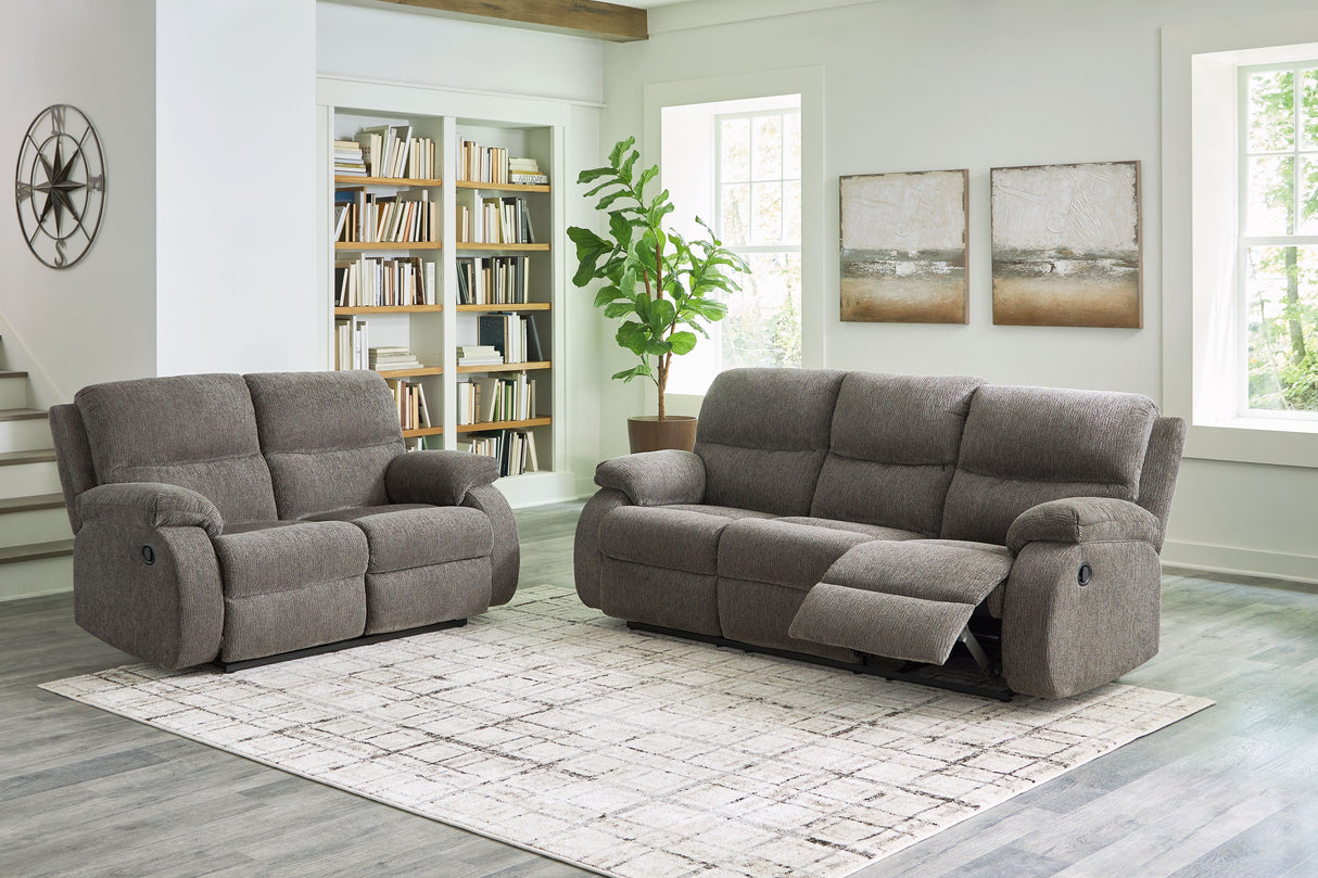 Scranto - Living Room Set Dark Gray 2 Pc. - Reclining Sofa, Reclining Loveseat by Signature Design by Ashley® | Bel Furniture