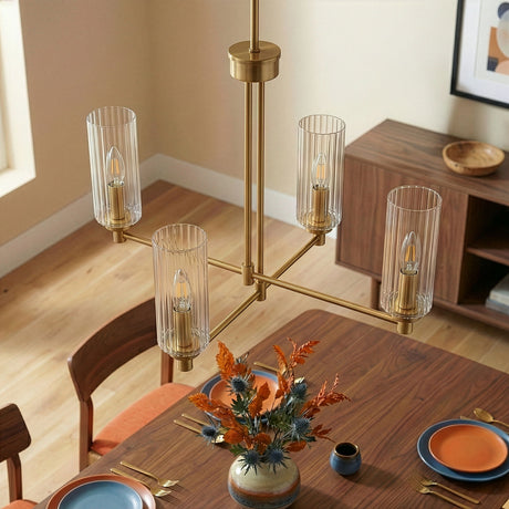 Enigma - 4 Lights Chandelier With Clear Ribbed Satin - Antique Brass / Clear / Gold - view 6