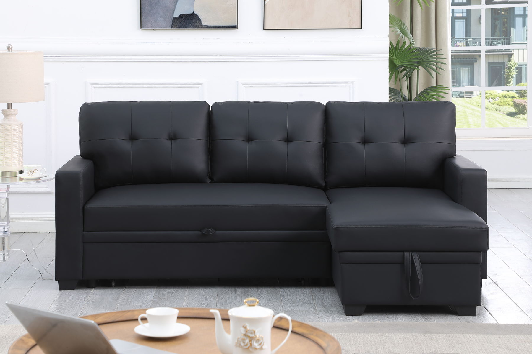 Upholstered Pull Out Sectional Sofa With Chaise