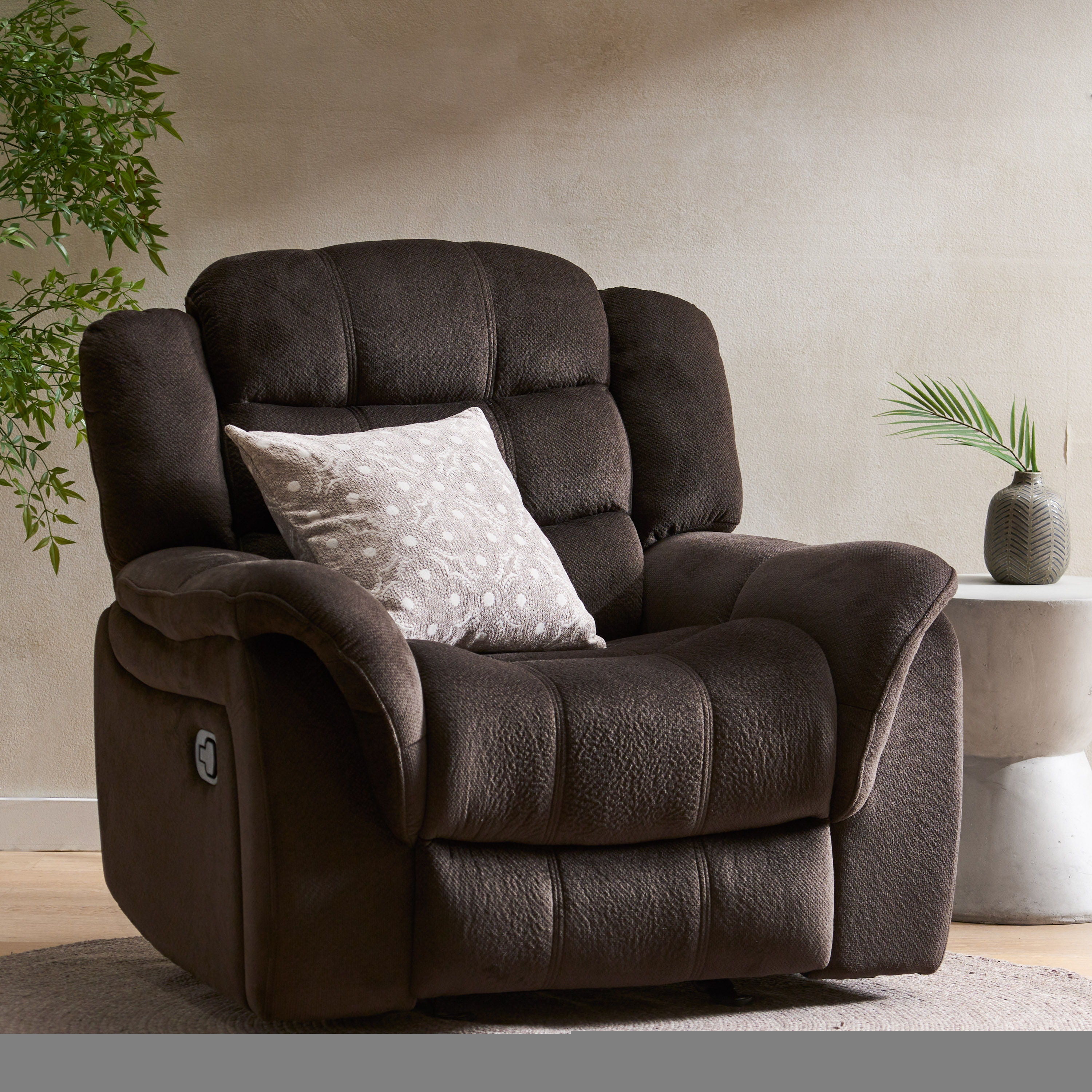 Classic Design, Plush Fabric, Glider Recliner