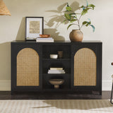 Transitional 2 Door Sideboard With Arched Rattan Panels