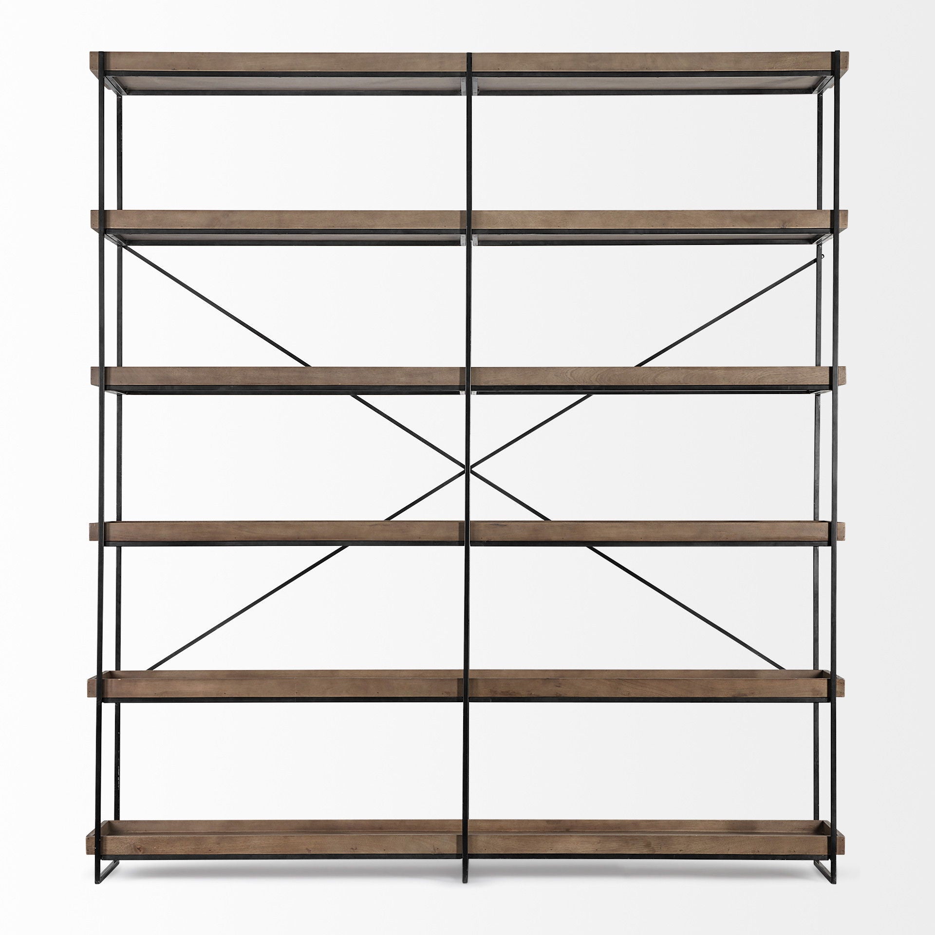 Wood And Iron Shelving Unit With 5 Tray Shelves - Medium Brown