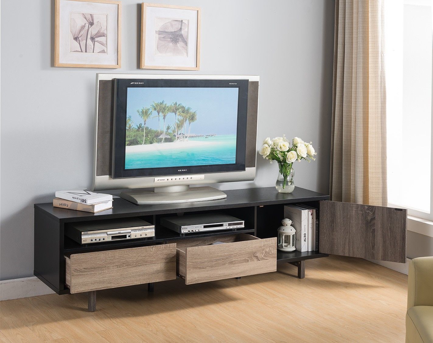 Enclosed Storage, TV Stand - Brown / Black