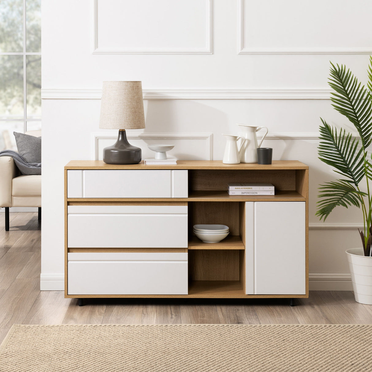 Contemporary Detailed Door Sideboard With Open Storage by Walker Edison | Bel Furniture