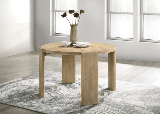 Bowen - Round Dining Table - Oak Finish by Lilola Home | Bel Furniture