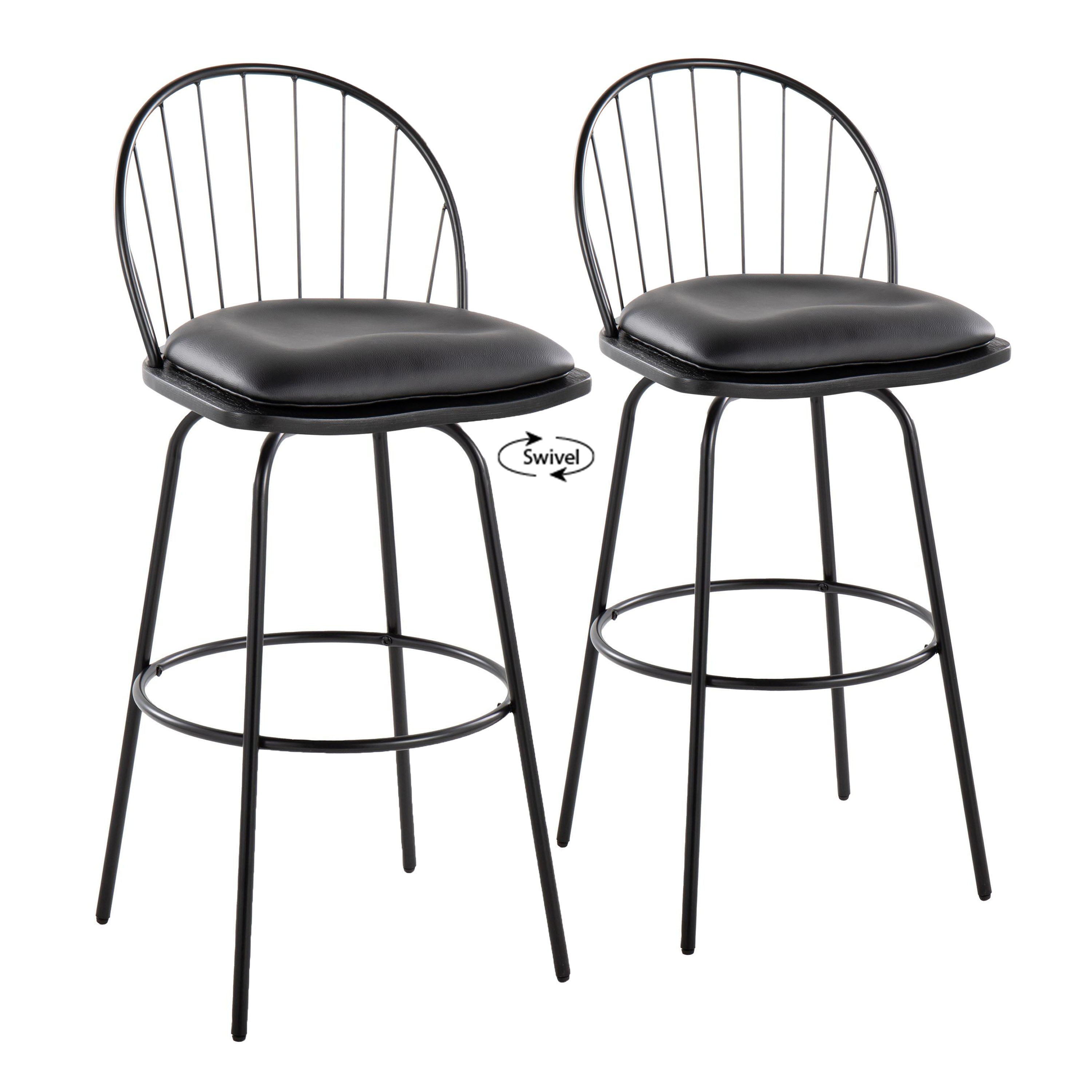 Riley - Claire Farmhouse Fixed Height Barstool With Swivel With Round Footrest (Set of 2)