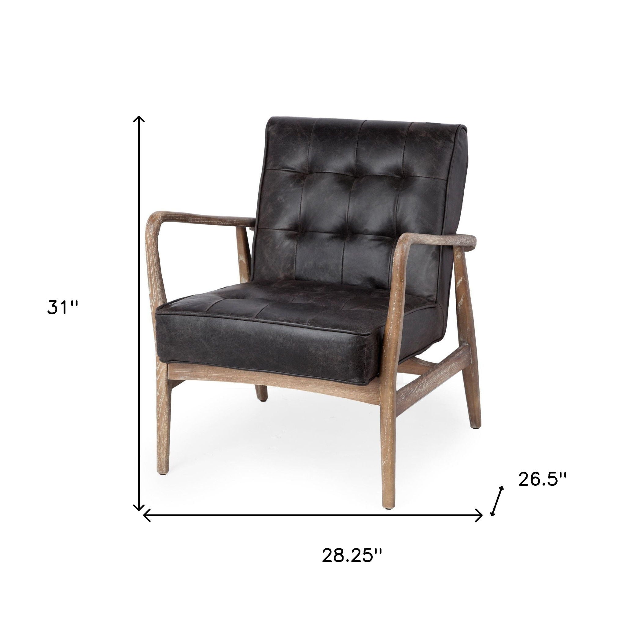 Leather Tufted Distressed Lounge Chair - Black / Brown