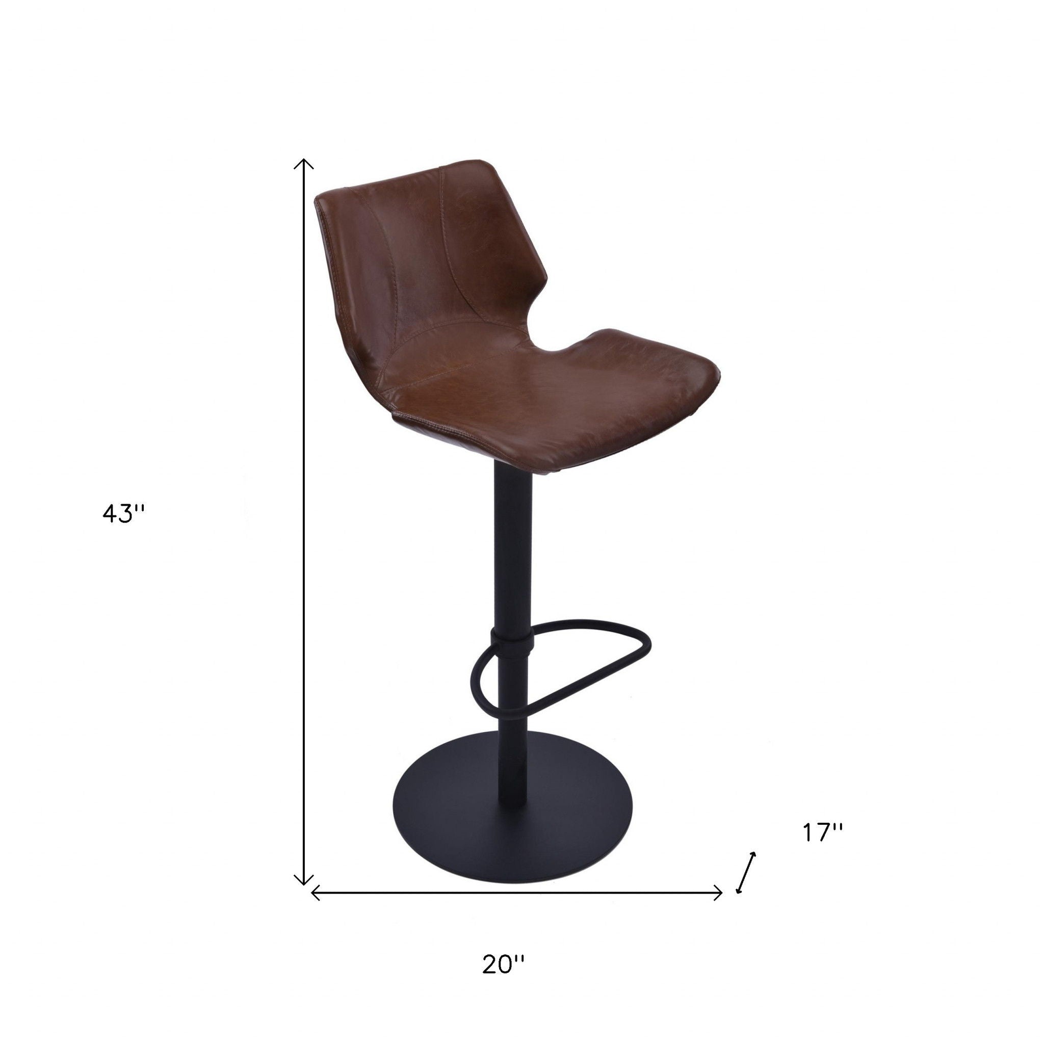 Faux Leather Swivel Low Back Adjustable Height Bar Chair - Coffee / Black