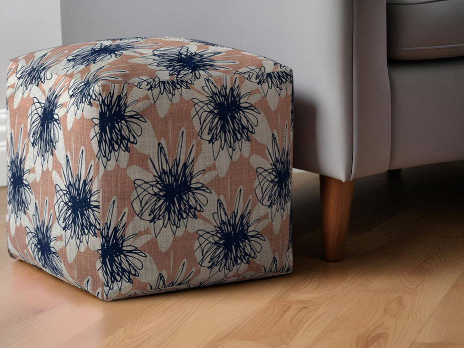 Canvas Floral Pouf Ottoman - Pink / Blue