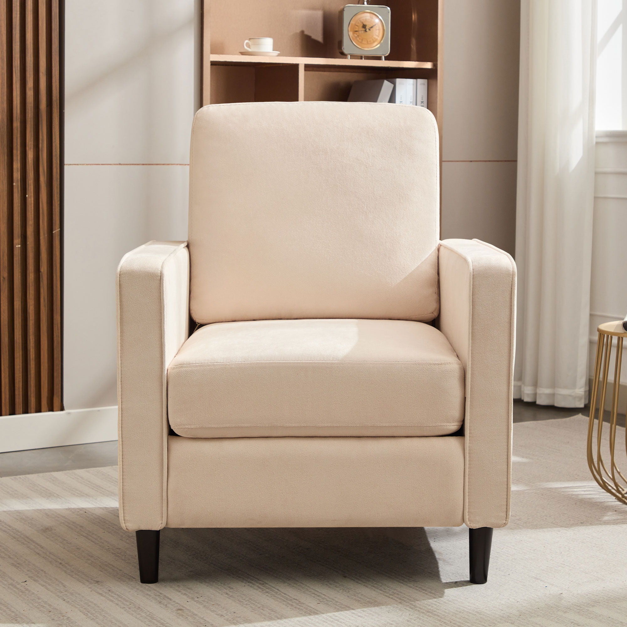 Mid-Century Accent Chair, Modern Linen Armchair For Living Room, Double Side Pockets, , Comfortable And Padded Reading Feature Sofa Chair, Suitable For Bedrooms, Living Rooms, And Offices - Beige