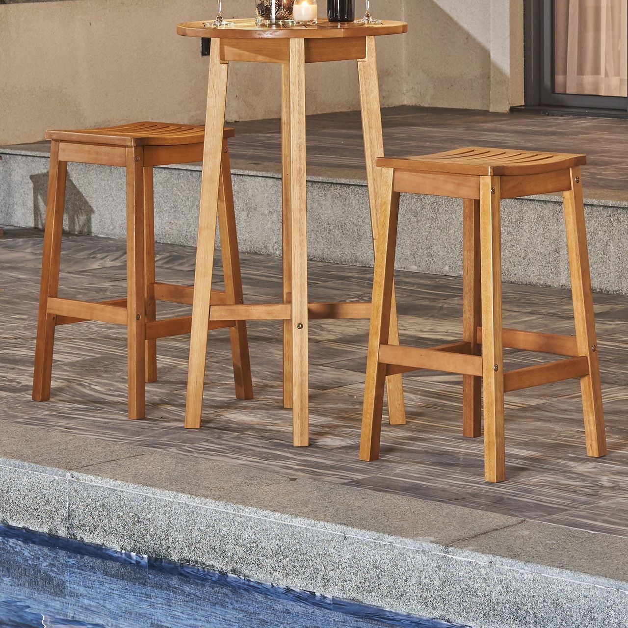 Wood Patio Dining Stool - Natural