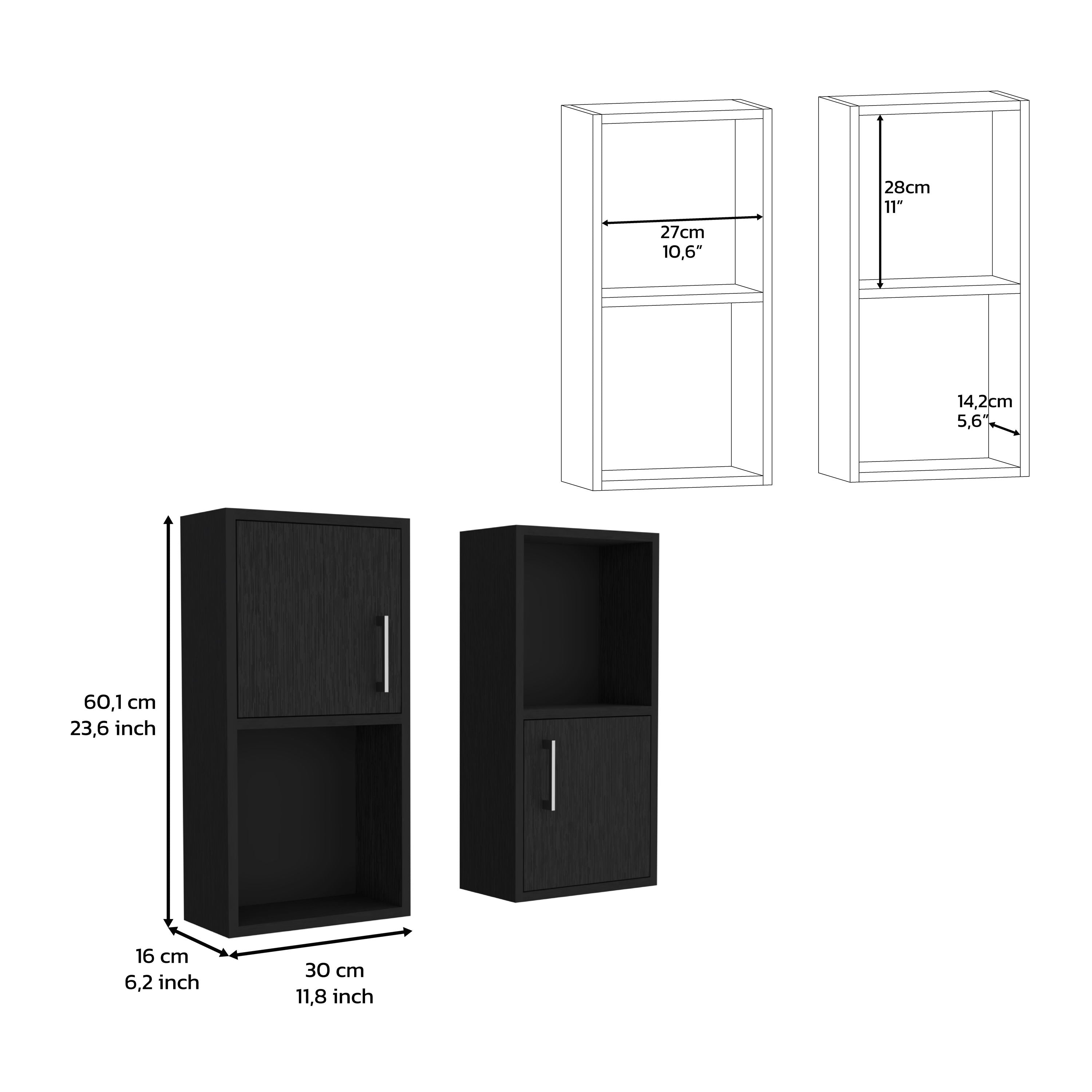 Wall Mounted Bathroom Medicine Cabinet Eak Two Doors, Two Shelves - Black