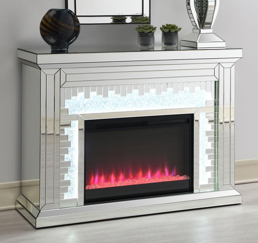 Gilmore - Mirrored Freestanding Electric Fireplace - Silver