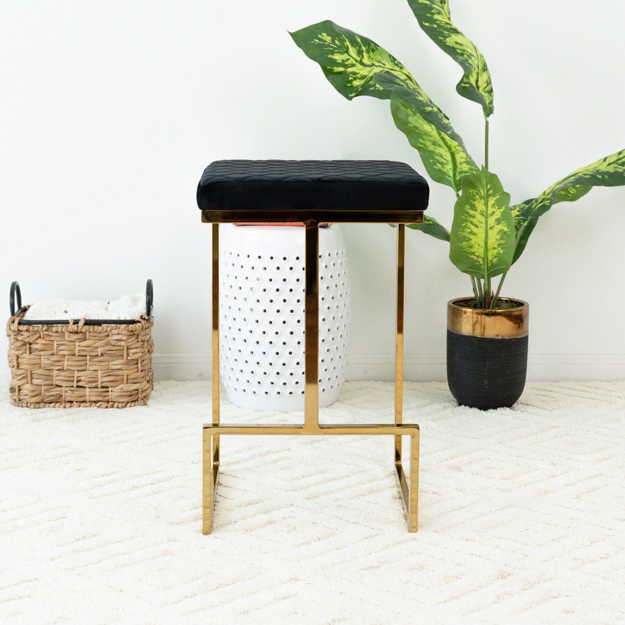 Joel - Mid Century Modern Luxury Upholstered Stool - Thumbnail 3