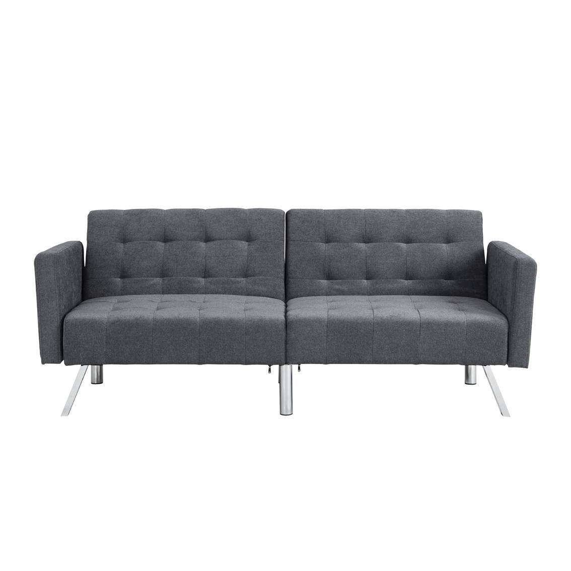 Linen Sleeper Sofa With Silver Legs - Dark Gray