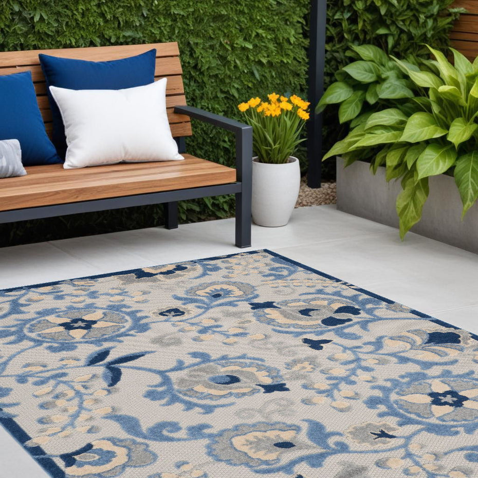 4' X 6' Toile Non Skid Indoor / Outdoor Area Rug - Blue / Gray