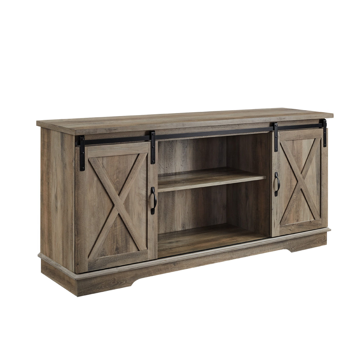 Farmhouse Sliding X Barn Door TV Stand Dark Gray 28"W x 58"D x 15.5"H by Walker Edison | Bel Furniture