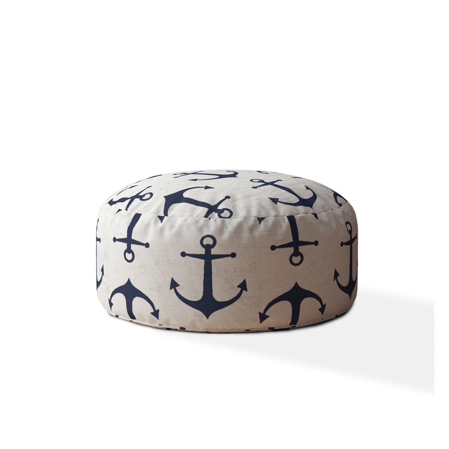 Canvas Round Anchor Pouf Ottoman - Blue / Gray