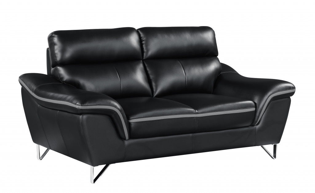 Love Seat Faux Leather - Black / Silver