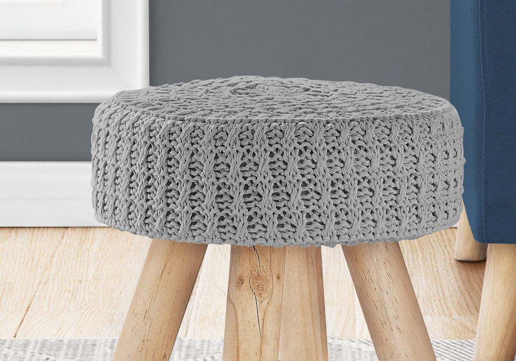 Cotton Blend Round Ottoman - Gray / Natural