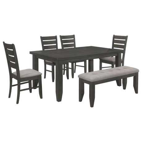 Dalila - Rectangular Dining Table Set Dark Gray 6 Pc. Table, 4 Chairs, Bench by CoasterEveryday | Bel Furniture