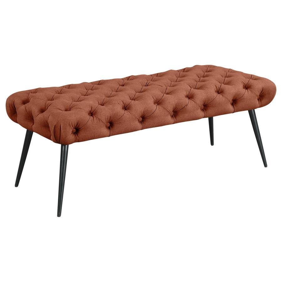 Ella - Upholstered Tufted Bench Metal Legs Orange by Coaster Fine Furniture | Bel Furniture