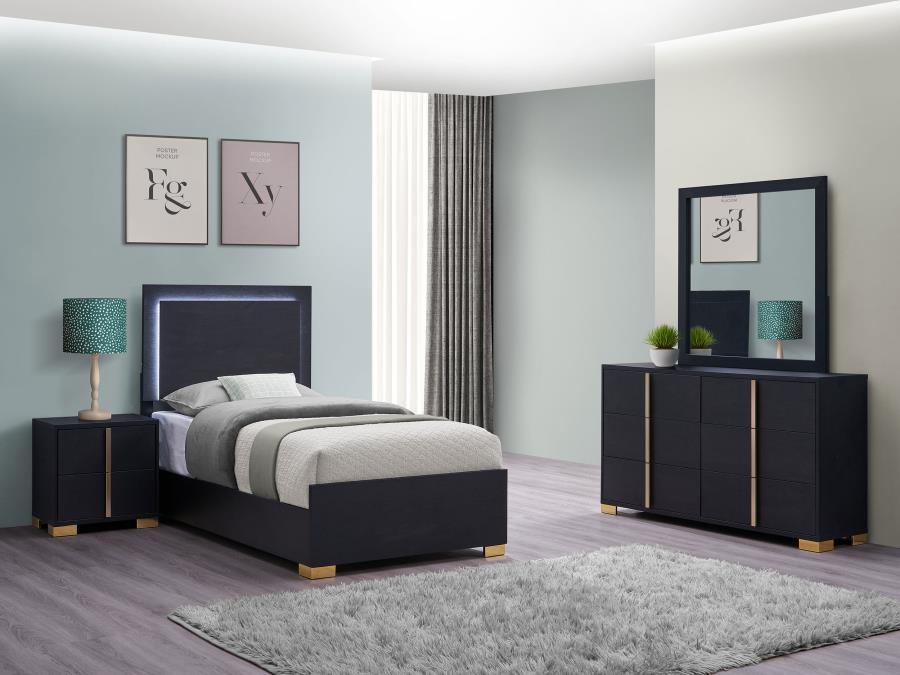 Marceline - Bedroom Set Black 4 Pc. Bed, Dresser, Mirror, Nightstand Twin by Coaster Fine Furniture | Bel Furniture