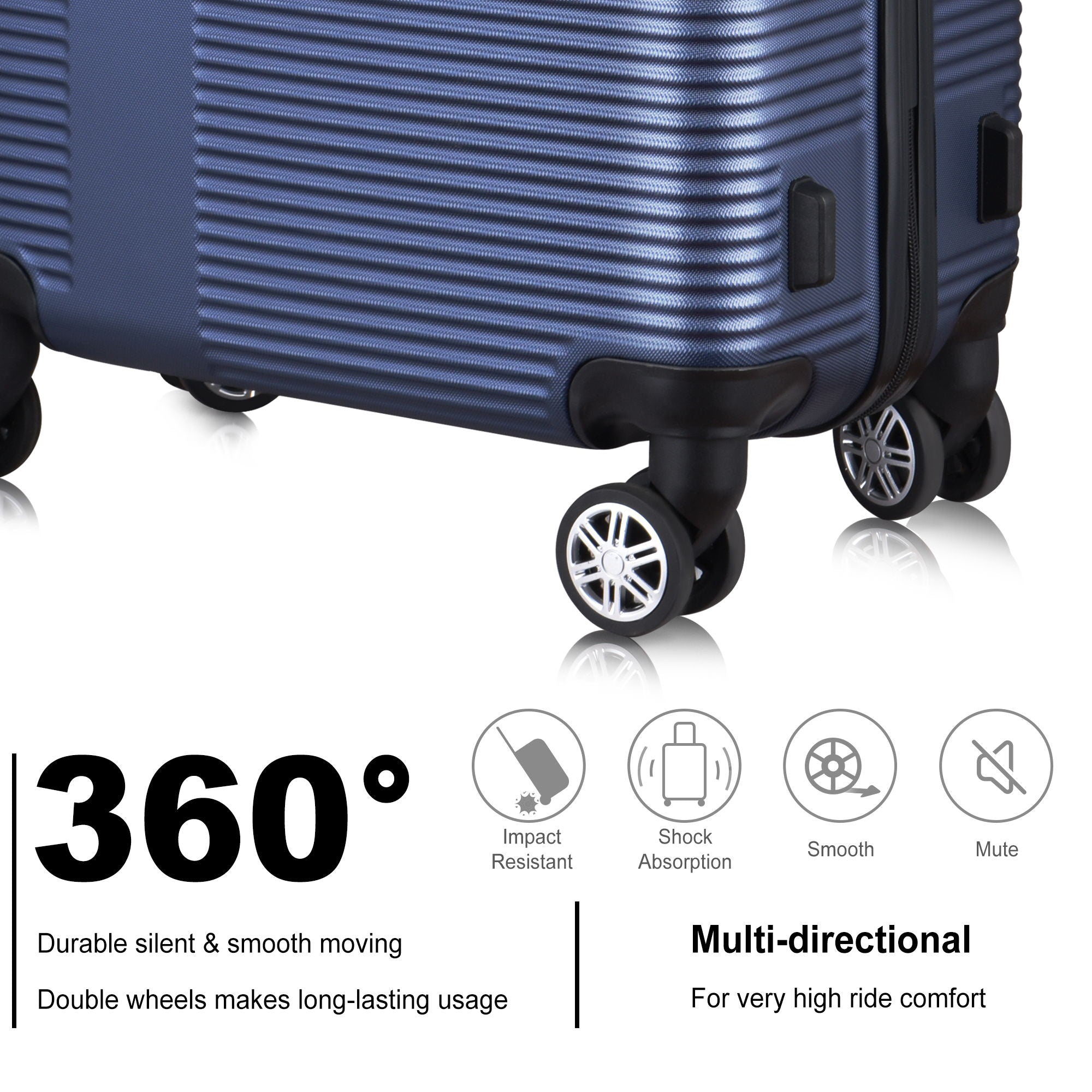 3 Piece Luggage With Tsa Lock Abs, Durable Luggage Set, Lightweight Suitcase With Hooks, Spinner Wheels Cross Stripe Luggage Sets - Dark Blue