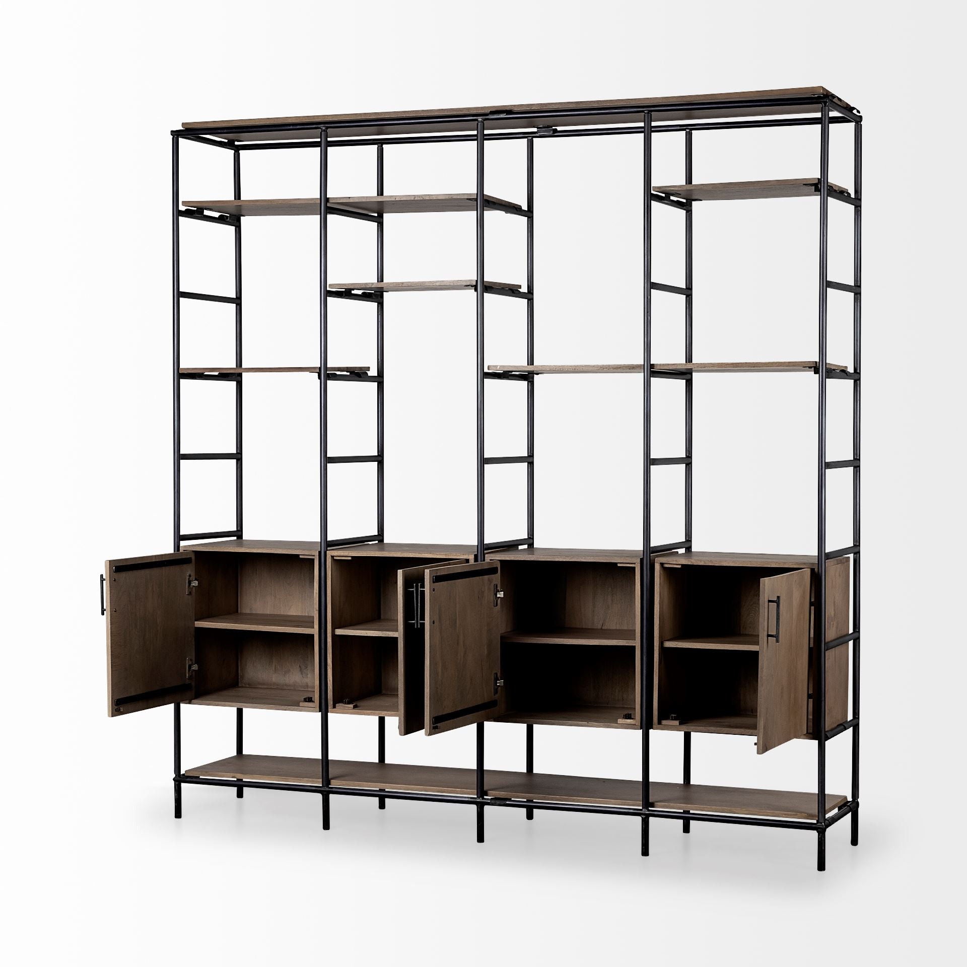 Wood And Metal Multi Shelves Shelving Unit - Medium Brown