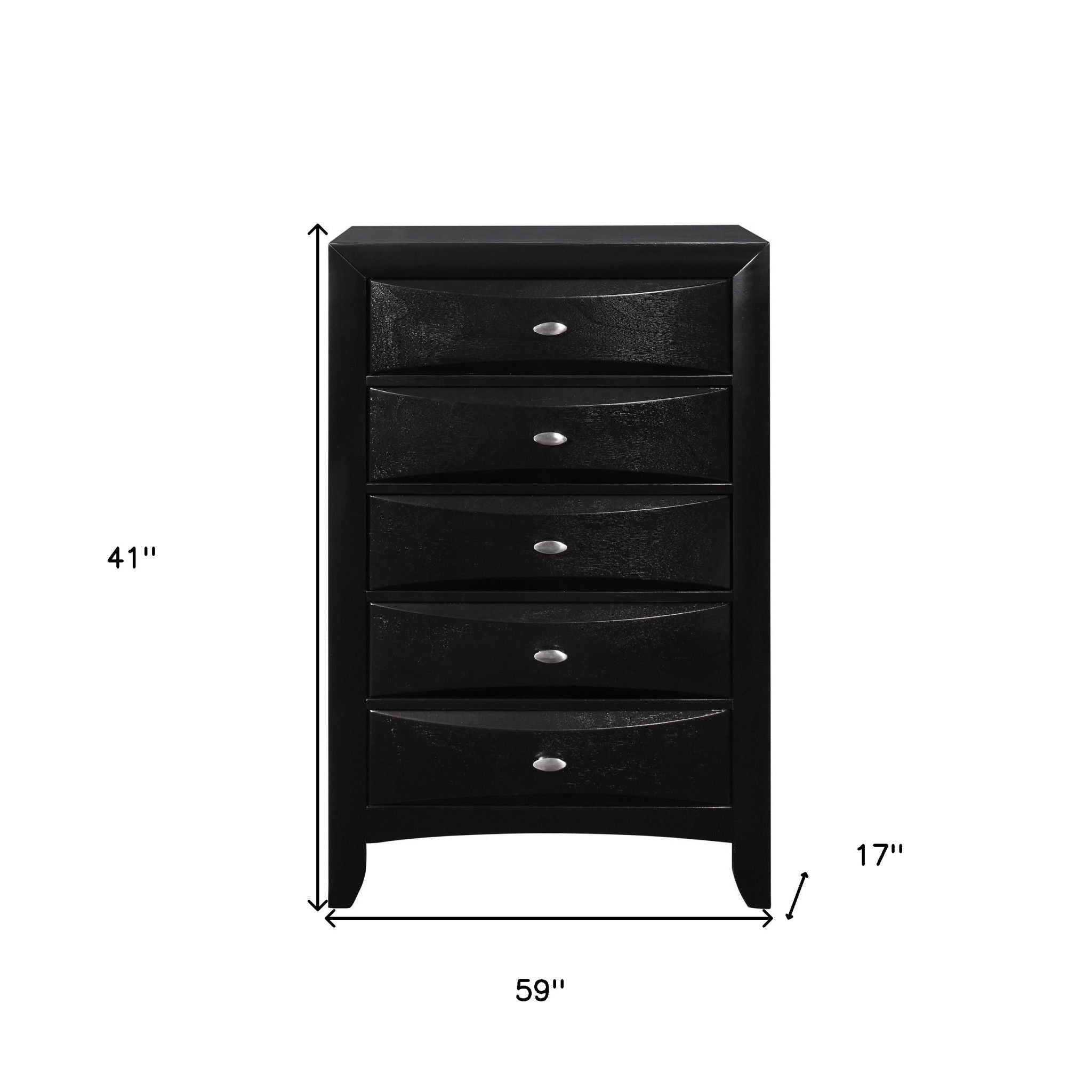 Solid Wood Mirrored Five Drawer Dresser - Black