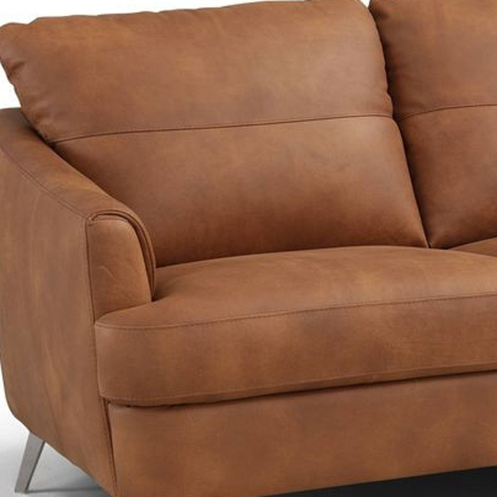 Leather Sofa With Black Legs - Camel