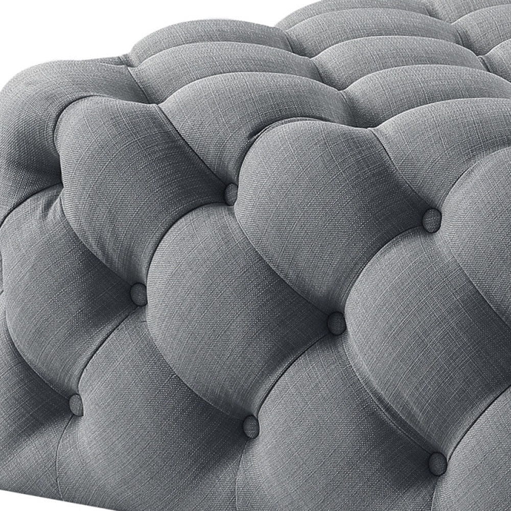 Linen Rolling Tufted Cocktail Ottoman - Light Gray