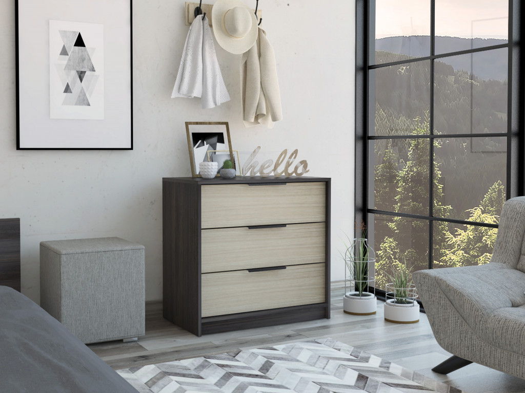 Three Drawer Dresser - Black / Light Oak