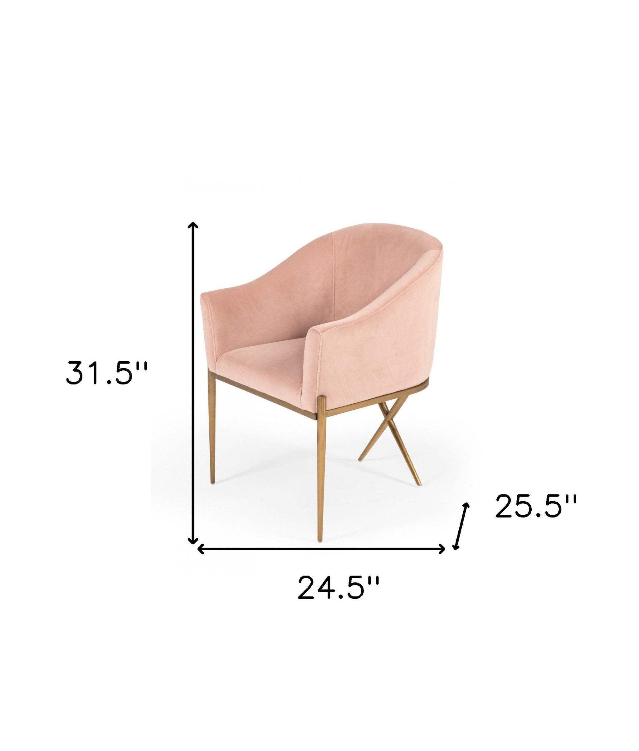 Velvet And Gold Solid Color Arm Chair - Pink