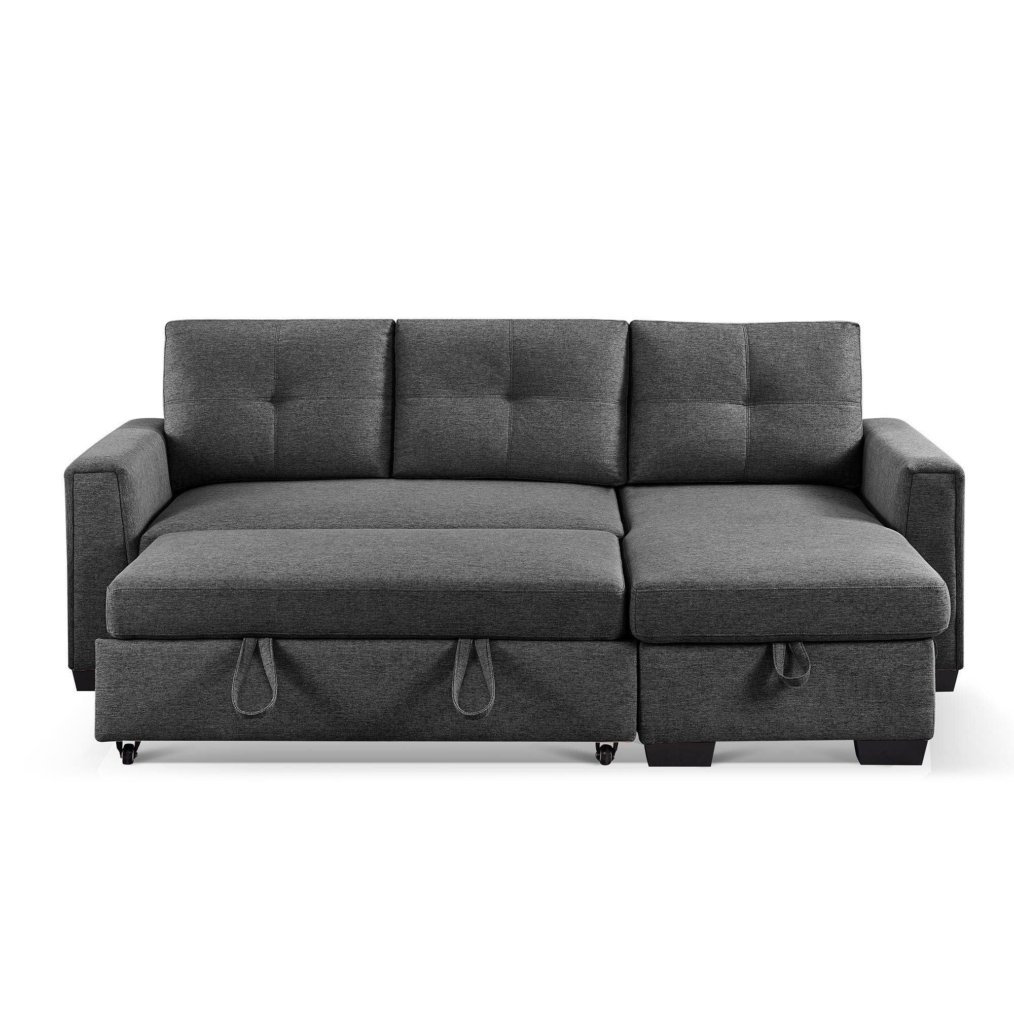 Polyester Blend Convertible Futon Sleeper Sofa With Black Legs - Dark Gray