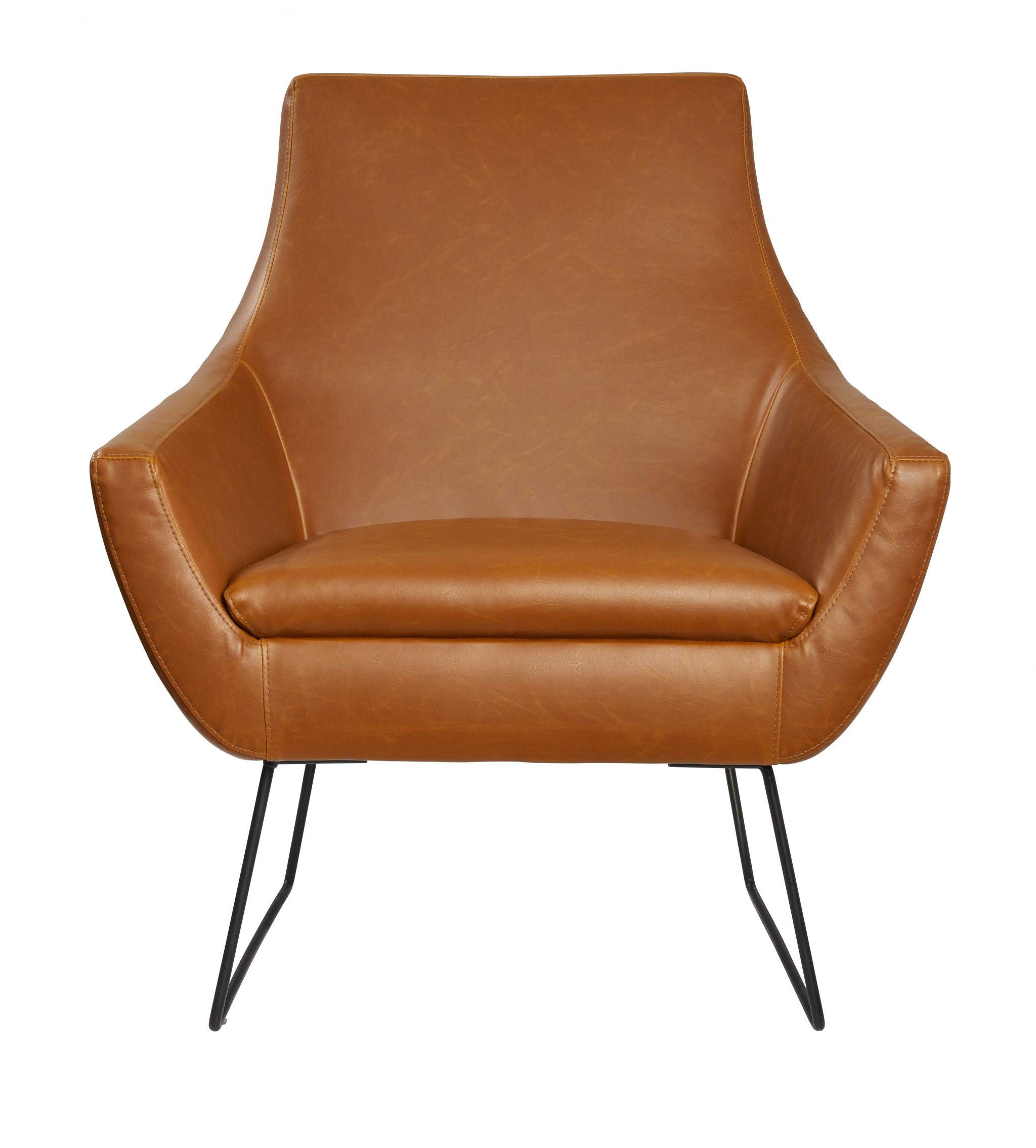 Retro Mod Distressed Faux Leather Arm Chair - Camel