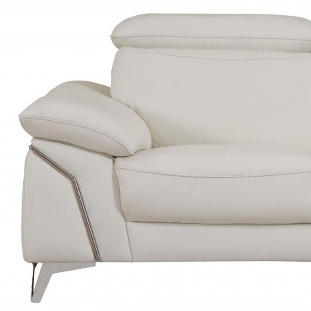 Italian Leather Sofa With Silver Legs - White