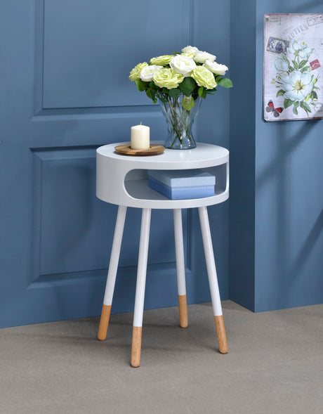 Sonria - Round Accent Table - Natural White by Urban Nest | Bel Furniture