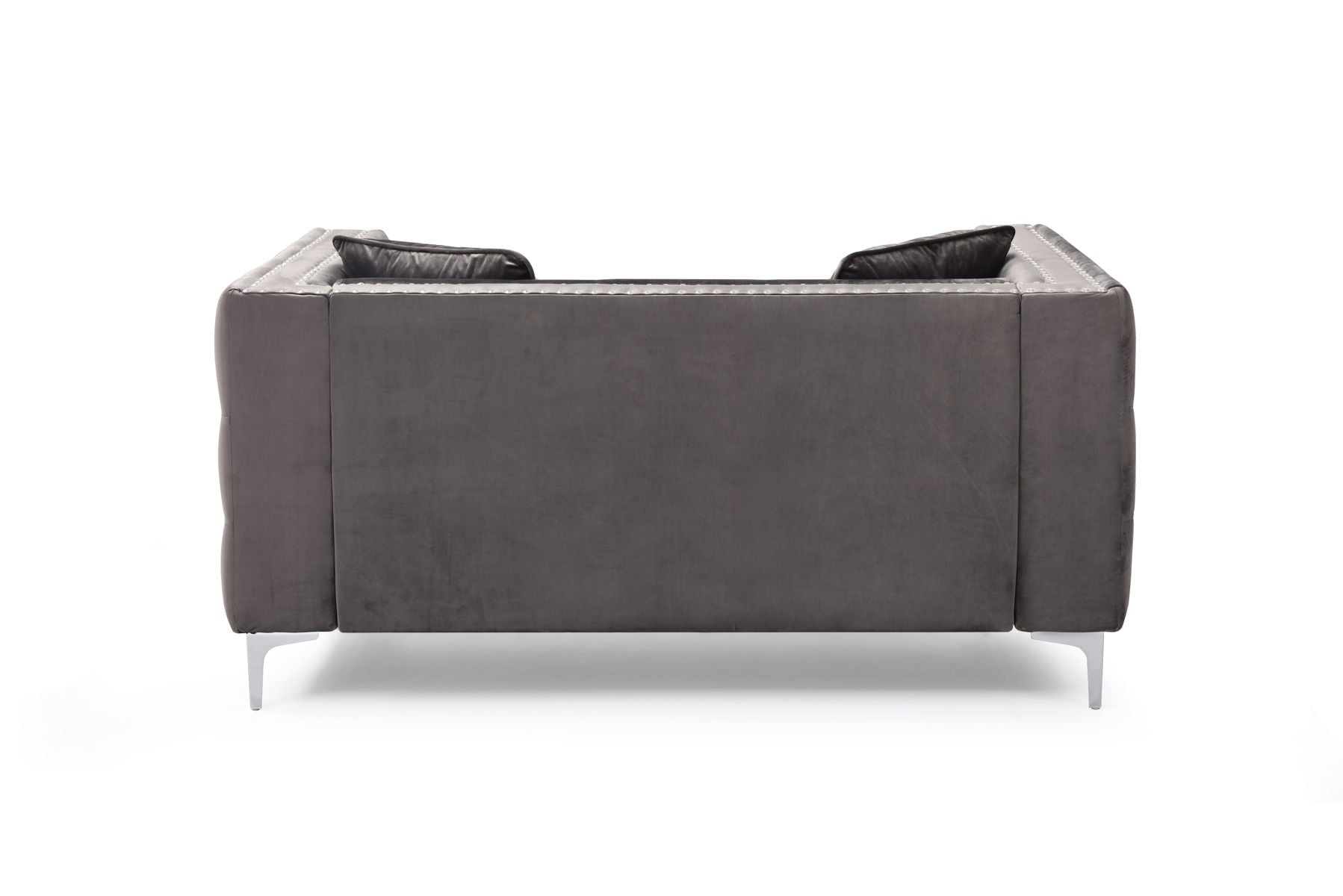 Wide Sofa With Jeweled Buttons Square Arm, 2 Pillows