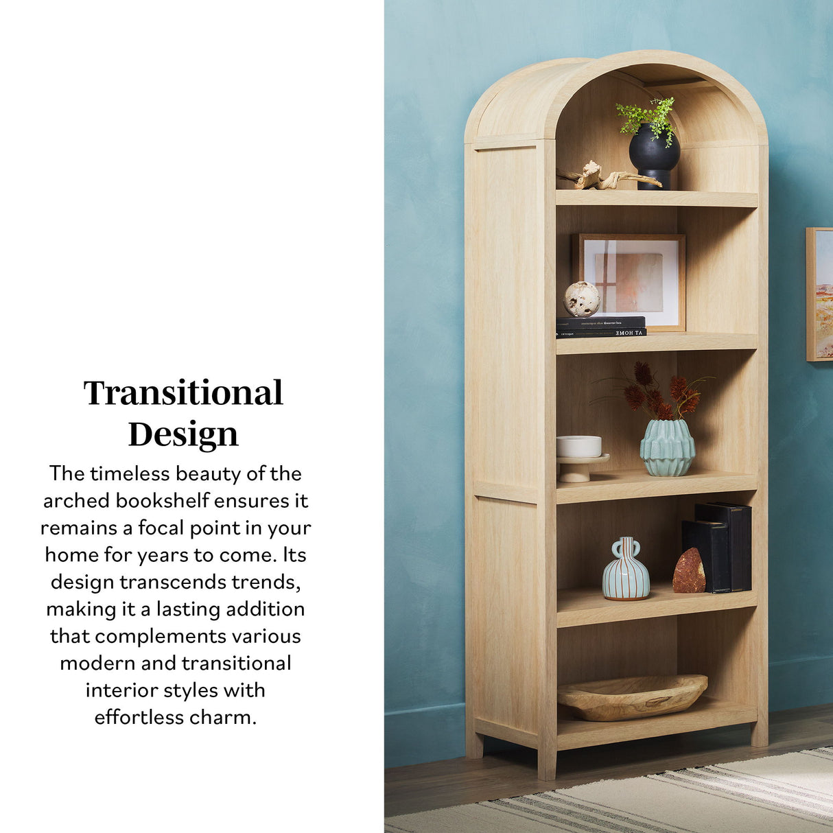 Modern 5 Shelf Open Arched Bookshelf by Walker Edison | Bel Furniture