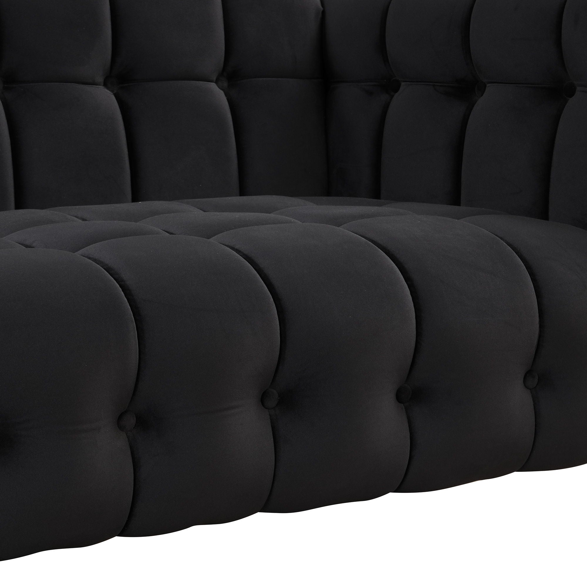 Modern Sofa Dutch Fluff Upholstered Sofa With Wood Legs, Buttoned Tufted Backrest