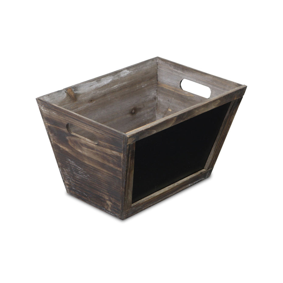 Rustic Wooden Storage Box With Chalkboard - Dark Brown