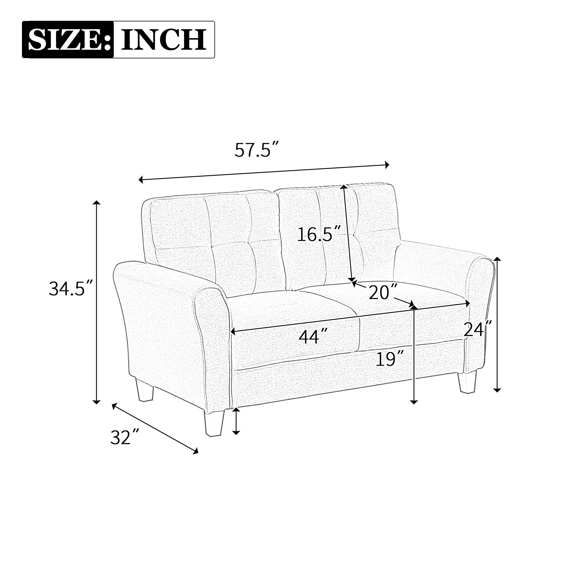 Modern Living Room Loveseat Linen Upholstered Couch Furniture For Home Or Office