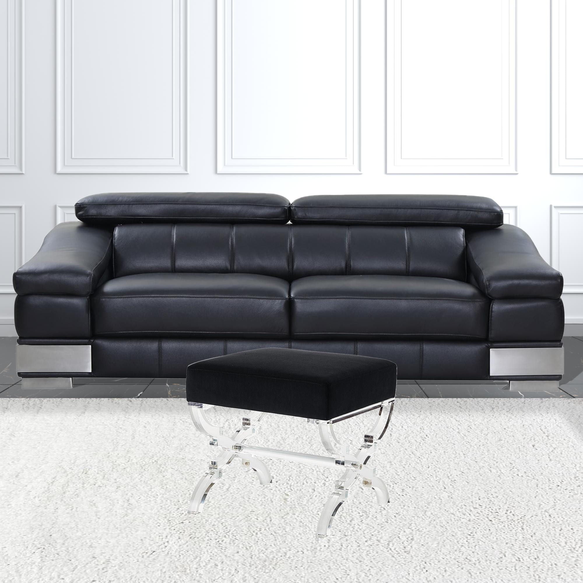 Velvet Ottoman - Black / Clear