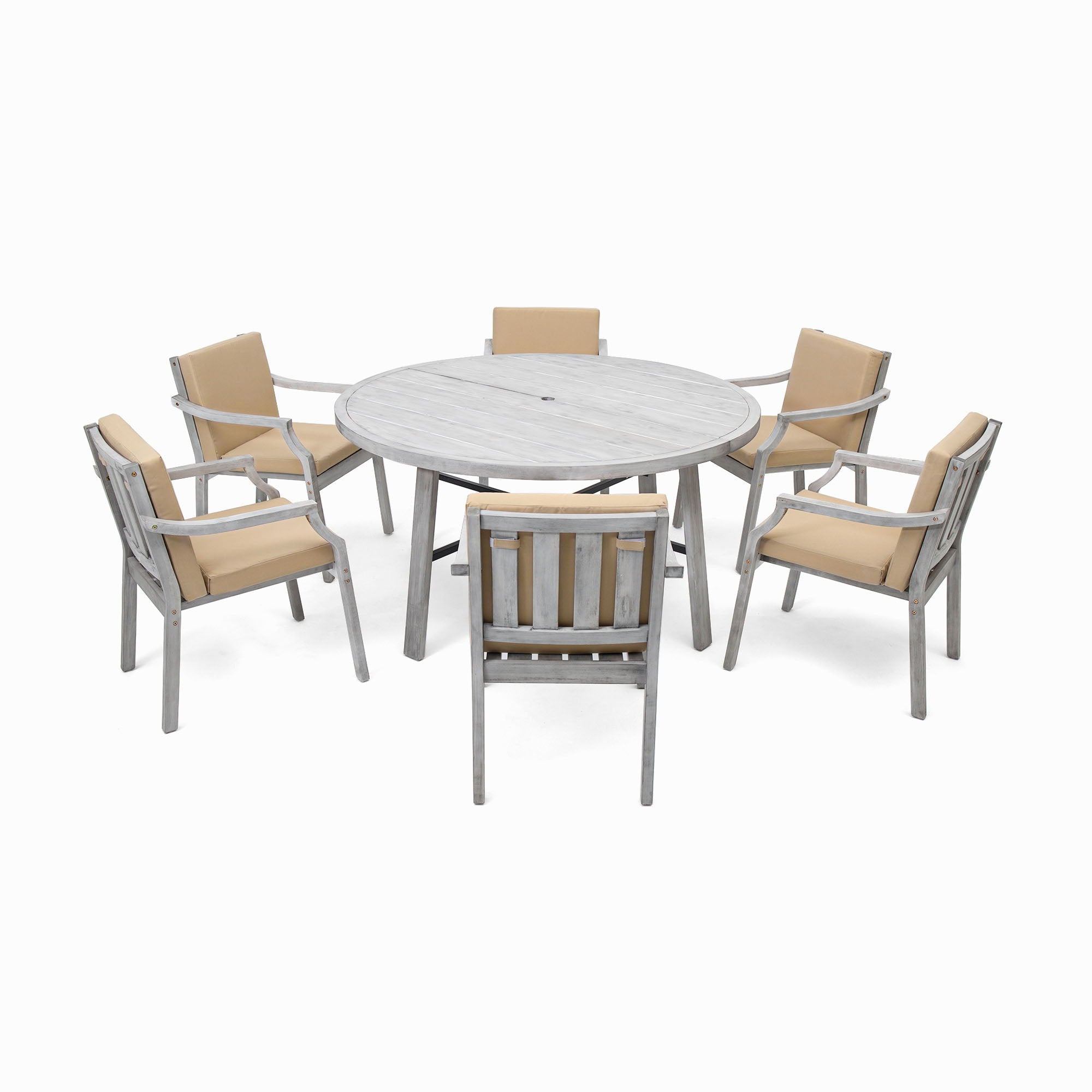 Outdoor Dinning Set 6 Person Dinning Set With An Umbrella Hole And Removable Cushions For Patio, Backyard, Garden - Antique Gray