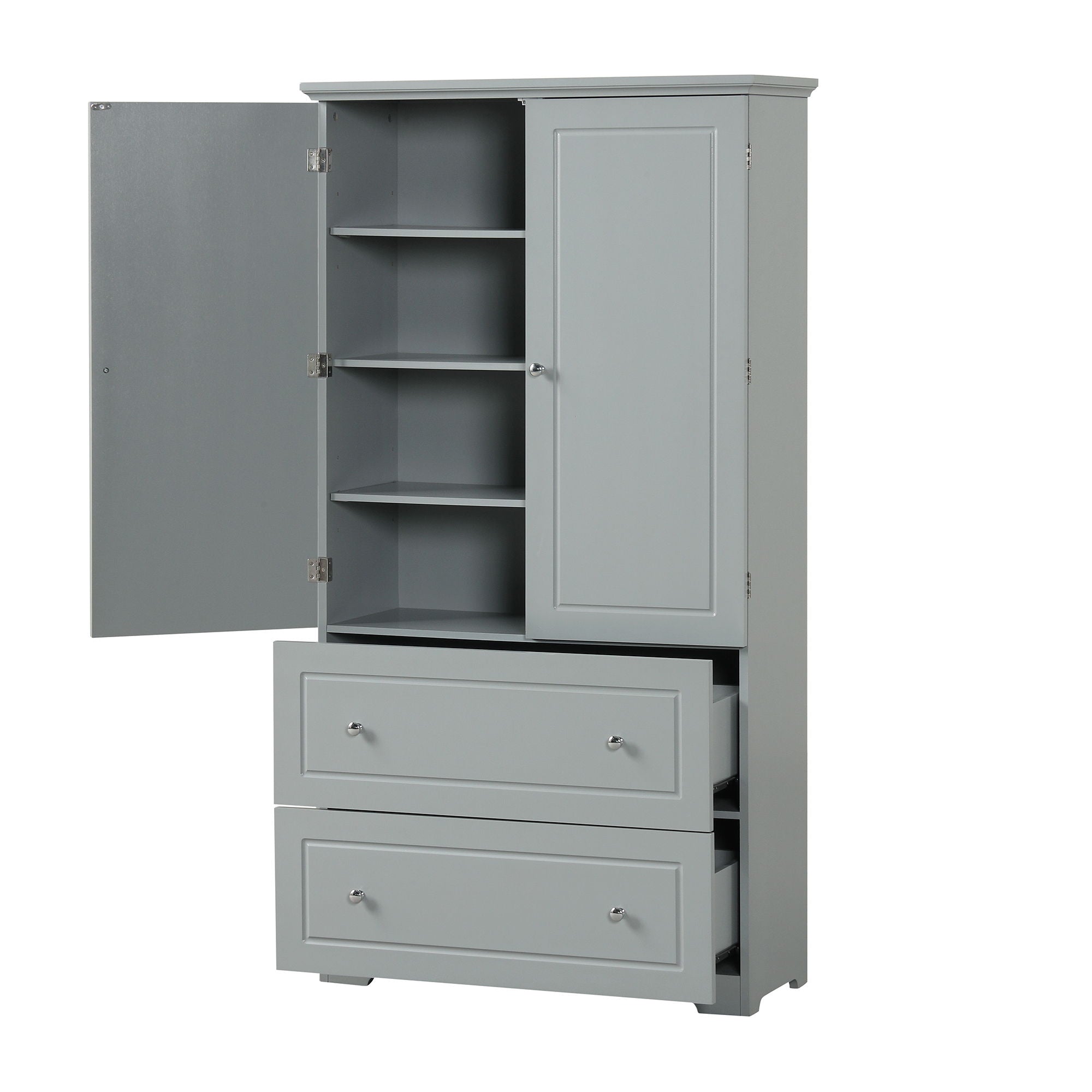 Wide Bathroom Storage Cabinet, Freestanding Storage Cabinet With Two Drawers And Adjustable Shelf, MDF Board With Painted Finish - Gray